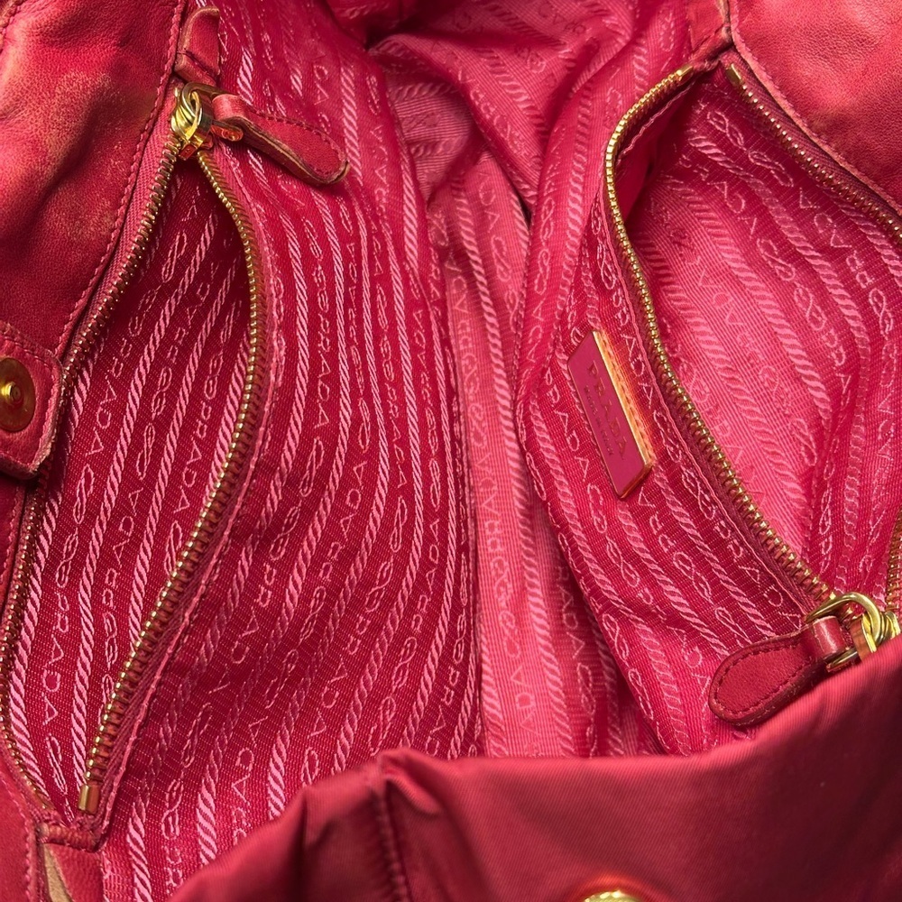 Prada Fiocco Bow Tessuto/Nylon Tote Bag Red - Picture 7 of 14